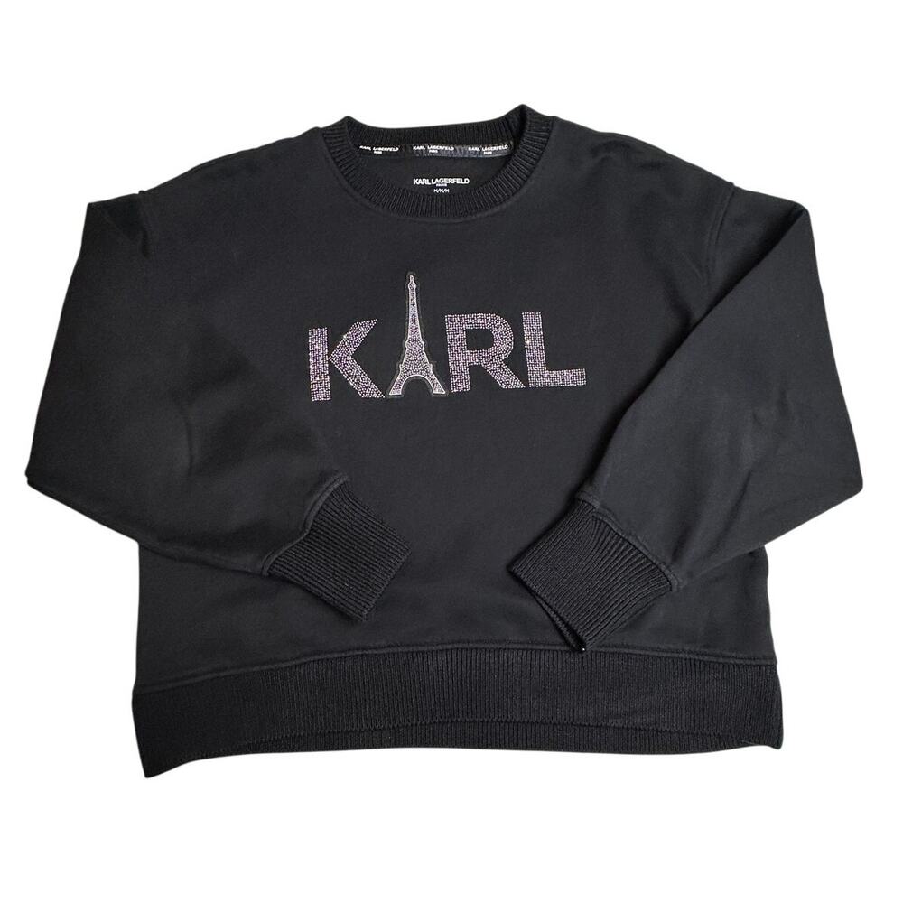 Karl Lagerfeld Paris Rhinestone Eiffel Tower Sweatshirt Black Women’s M
